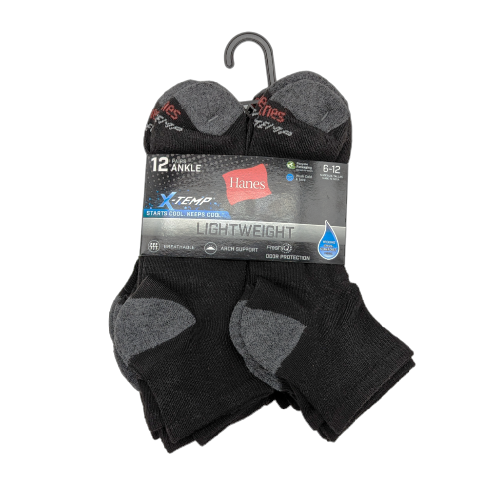 Hanes Men's Ankle Socks Fresh IQ X-Temp 12-Pack