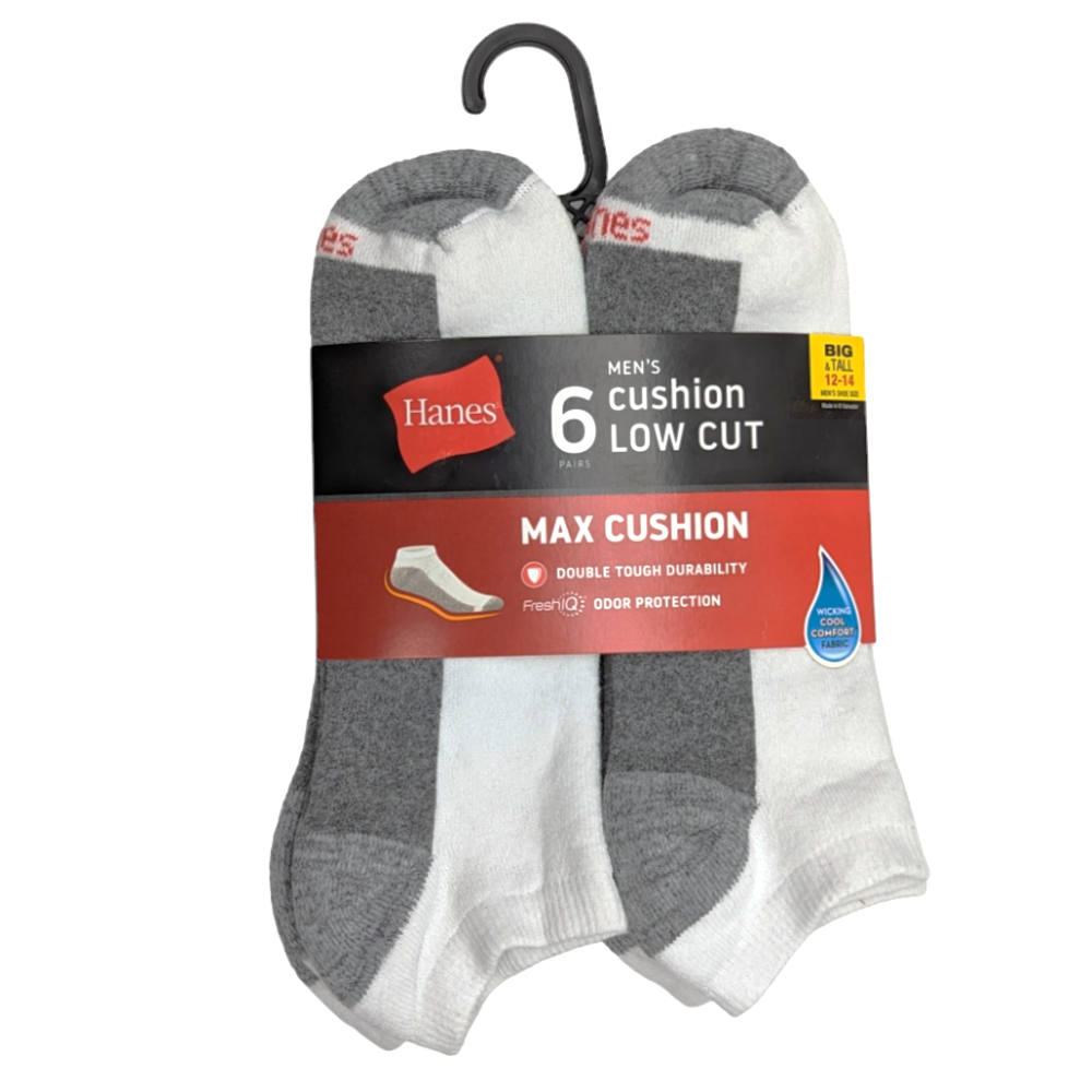 Hanes Big And Tall Men's Low Cut Socks 6-Pair Size 12-14