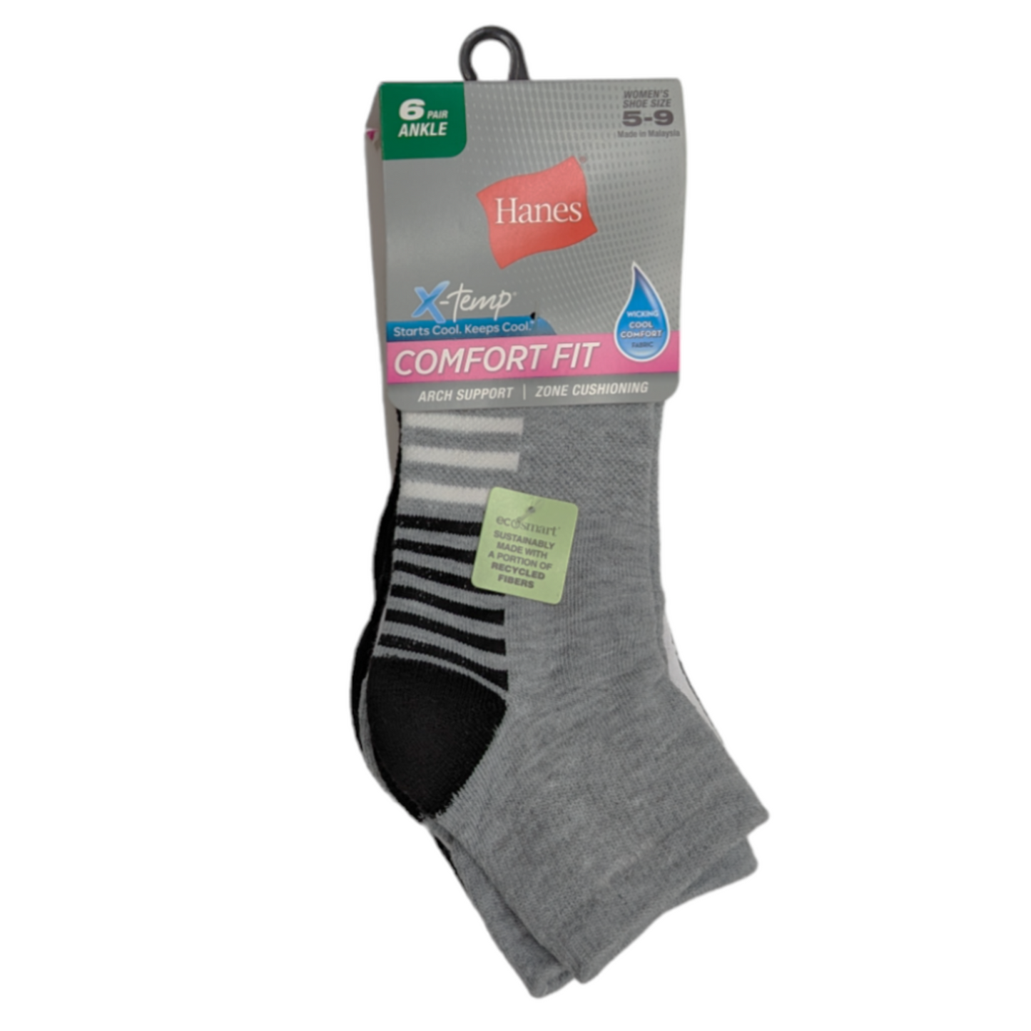 Hanes Women's Comfort Fit Ankle Socks 6-Pack Size 5-9