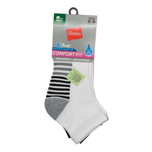 Hanes Women's Ankle Socks Comfort Fit 6-Pack Size 5-9